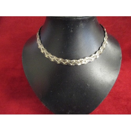 63 - STERLING SILVER CHOKER NECKLACE, MARKED 925 MEXICO WITH MAKERS MARK - PLAITED DESIGN - 31 GRAMS