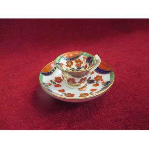 5 - 19TH CENTURY MINIATURE DOLLS CUP AND SAUCER - GAUDY WELSH PATTERN - DIA OF CUP 3.5 CM