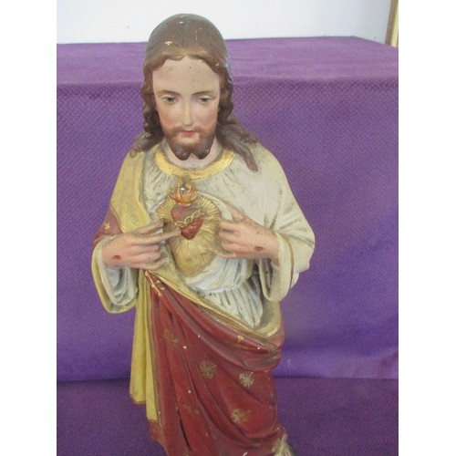 177 - LARGE EARLY 20TH CENTURY CHALK WARE FIGURE OF CHRIST WITH SACRED HEART - SIGNED BY J ALBERTI, 169 PR... 