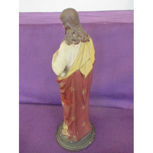 177 - LARGE EARLY 20TH CENTURY CHALK WARE FIGURE OF CHRIST WITH SACRED HEART - SIGNED BY J ALBERTI, 169 PR... 