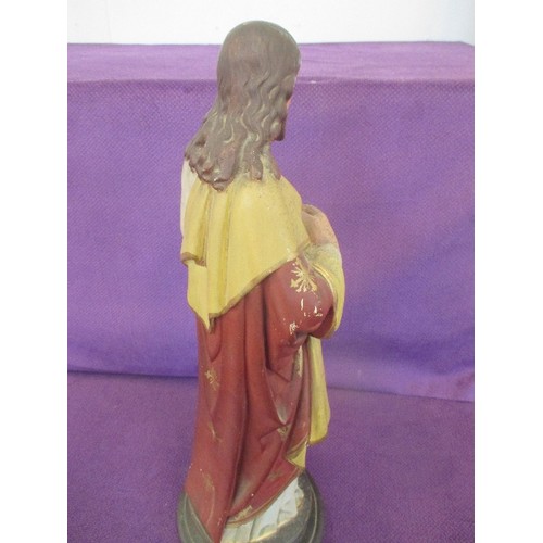 177 - LARGE EARLY 20TH CENTURY CHALK WARE FIGURE OF CHRIST WITH SACRED HEART - SIGNED BY J ALBERTI, 169 PR... 