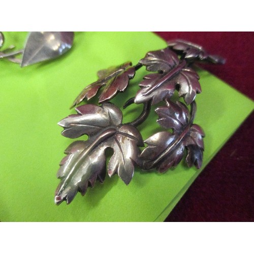 115 - TWO VINTAGE SILVER LEAF BROOCHES, PROBABLY SCANDINAVIAN, BOTH MARKED 