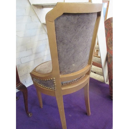 218 - GILT FRAMED OCCASIONAL CHAIR IN ANTIQUE STYLE WITH FLUTED LEGS - UPHOLSTERED IN FAUX SUEDE FABRIC WI... 