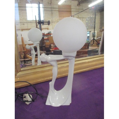 268 - WHITE PORCELAIN TABLE LAMP WITH WHITE GLASS GLOBE - IN ART DECO STYLE - 44CM