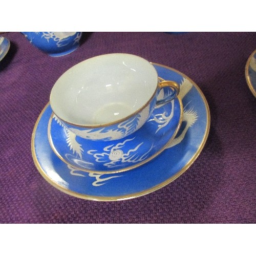 183 - A BEAUTIFUL CIRCA 1930 JAPANESE EGGSHELL PORCELAIN 21 PIECE TEASET - VERY UNUSUAL COLOURWAY AND DECO... 