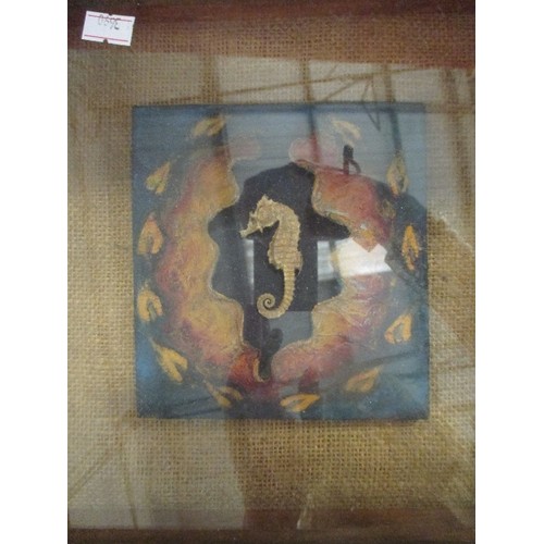 160 - UNUSUAL THREE DIMENSIONAL ARTWORK WITH A SEA HORSE IN A BOX FRAME - 