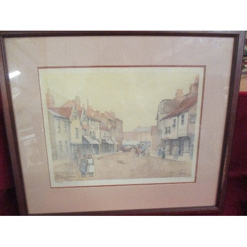 162 - THREE CIRCA 1920 LIMITED EDITION PRINTS 115/850 BY WILLIAM MONK FRSA - TWO TOWN SCENES WITH FIGURES ... 