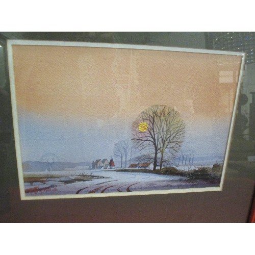 151 - GEOFFREY HALL (b 1946) - ENGLISH SCHOOL WATERCOLOUR OF WINTER SCENE WITH OAST HOUSE - FRAMED AND GLA... 