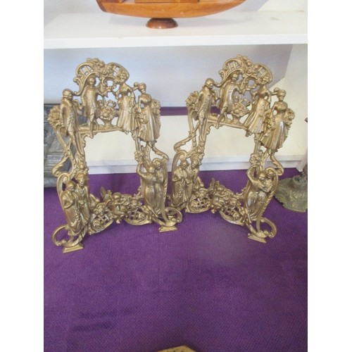 223A - A HIGHLY DECORATIVE PAIR OF VICTORIAN CAST METAL PHOTOGRAPH OR MIRROR FRAMES DECORATED WITH COURTING... 