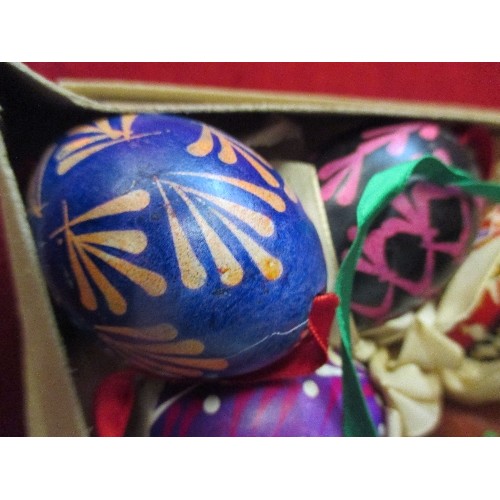 182C - VINTAGE 20TH CENTURY DECORATED EGGS. EASTERN EUROPEAN. 11 EGGS COMPLETE WITH RIBBONS.