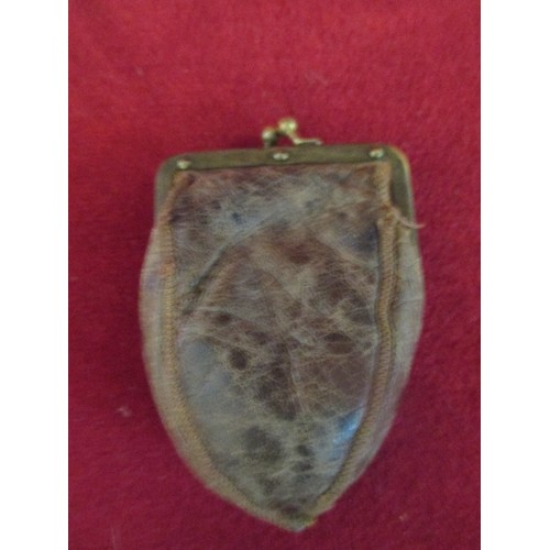 96 - LATE 19TH CENTURY LEATHER COMMEMORATIVE COIN PURSE WITH GILT DETAIL AND A PHOTOGRAPH OF AN ADMIRAL I... 