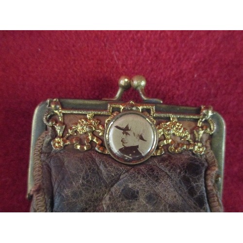 96 - LATE 19TH CENTURY LEATHER COMMEMORATIVE COIN PURSE WITH GILT DETAIL AND A PHOTOGRAPH OF AN ADMIRAL I... 