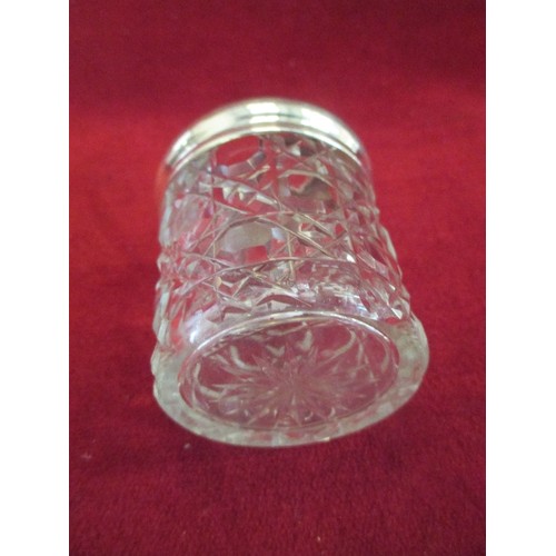 33 - GOOD QUALITY HOBNAIL CUT GLASS HAIR TIDY WITH SILVER TOP - BIRM 1919, WILLIAMS MAKER