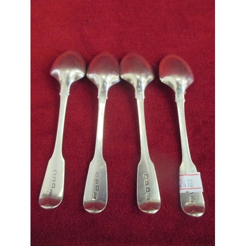 94 - SET OF FOUR GEORGIAN SILVER EGG SPOONS, LONDON 1814, GEORGE SMITH II, WITH CREST OF DRAGON RISING FR... 