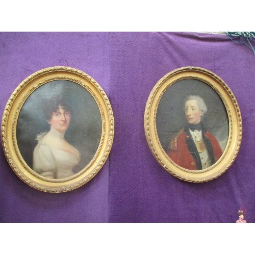 163 - PAIR OF OIL PORTRAITS IN MATCHING CARVED AND GILDED 18TH CENTURY FRAMES. THE FIRST, AN 18TH CENTURY ... 