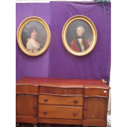 247 - A LARGE VICTORIAN MAHOGANY SIDEBOARD, THE TOP THREE DRAWERS WITH SERPENTINE DRAWER FRONTS OVER TWO F... 