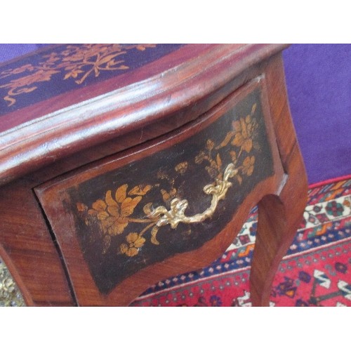 248 - FRENCH LOUIS STYLE SIDE TABLE OR NIGHT STAND - BOMBE SHAPE - WITH DRAWER - PENWORK TYPE DESIGN OF FL... 