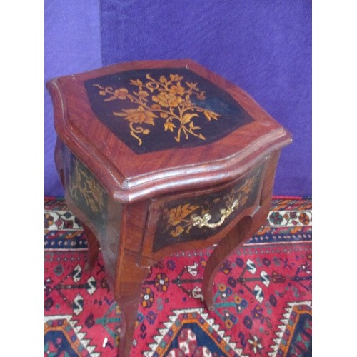 248 - FRENCH LOUIS STYLE SIDE TABLE OR NIGHT STAND - BOMBE SHAPE - WITH DRAWER - PENWORK TYPE DESIGN OF FL... 