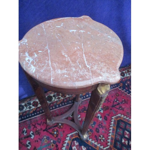 260 - A PIER TABLE IN FRENCH EMPIRE STYLE, BURR WALNUT AND ROSEWOOD VENEER WITH SHAPED MARBLE TOP. THE THR... 