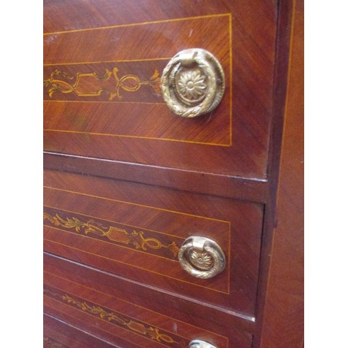 459 - NAPOLEON STYLE TALL MAHOGANY SECRETAIRE CHEST WITH FALL FRONT 5 DRAWERS AND MARBLE TOP. INTRICATE VE... 