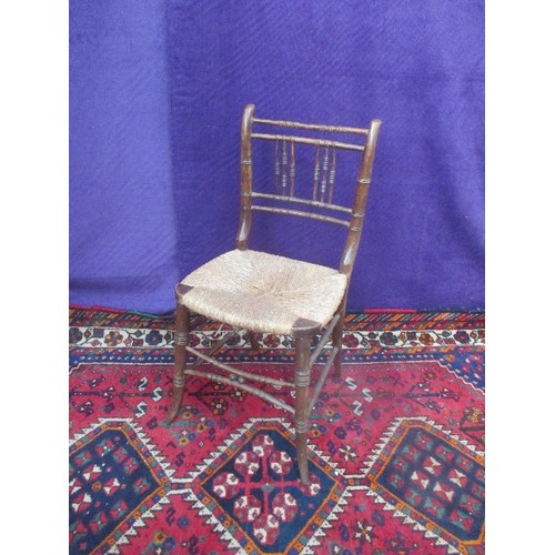 245 - A MID 19TH CENTURY FAUX BAMBOO SIDE CHAIR WITH RUSH SEAT