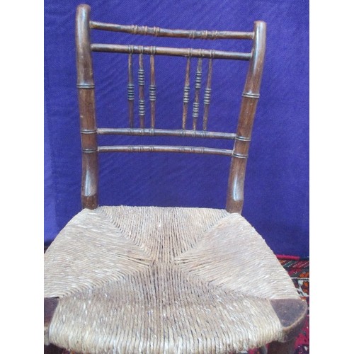 245 - A MID 19TH CENTURY FAUX BAMBOO SIDE CHAIR WITH RUSH SEAT