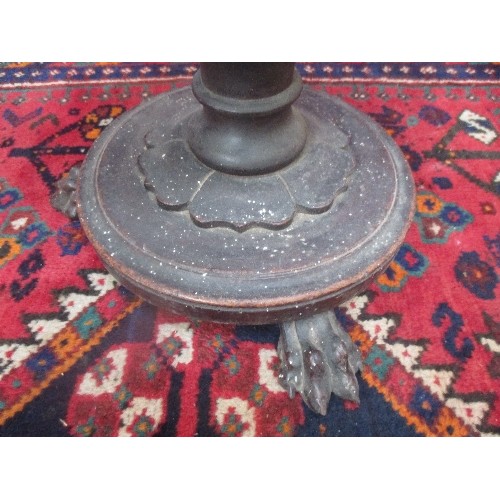 461 - VICTORIAN MAHOGANY PIANO STOOL ON TURNED COLUMN WITH CLAW FEET - LEATHERETTE TOP - REQUIRES ATTENTIO... 