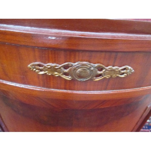 465 - NAPOLEON STYLE MAHOGANY AND ROSEWOOD BOW FRONTED CORNER CUPBOARD. STATUE PLINTH. ORMOLU TYPE MOULDIN... 