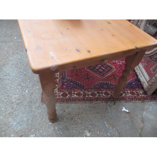 217 - LARGE PINE FARMHOUSE STYLE DINING TABLE ON TURNED LEGS - 216CM X 92CM