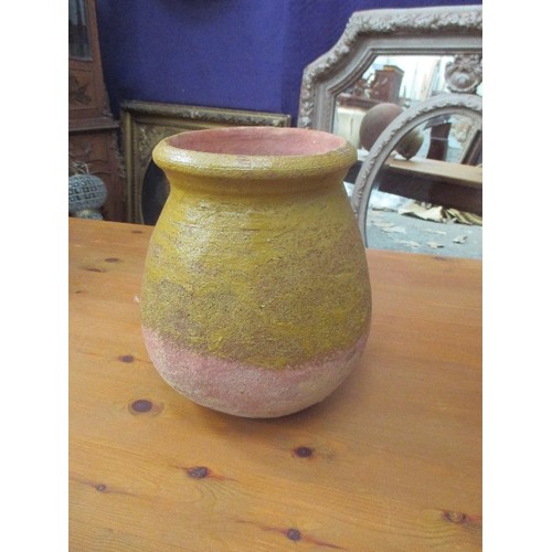 469 - RUSTIC EGYPTIAN URN - FOOD STORAGE VESSEL - PART GLAZED - 30CM H