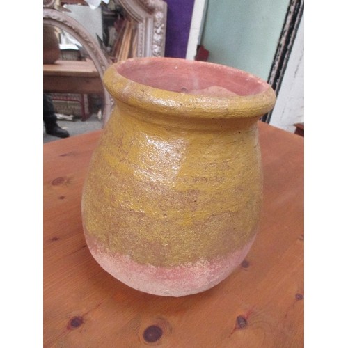 469 - RUSTIC EGYPTIAN URN - FOOD STORAGE VESSEL - PART GLAZED - 30CM H