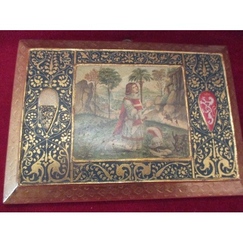 84 - RELIGIOUS DEVOTIONAL ITEMS INCLUDING FIRST HALF 20TH CENTURY GILT PLAQUE DEPICTING  A KNIGHT OF MALT... 