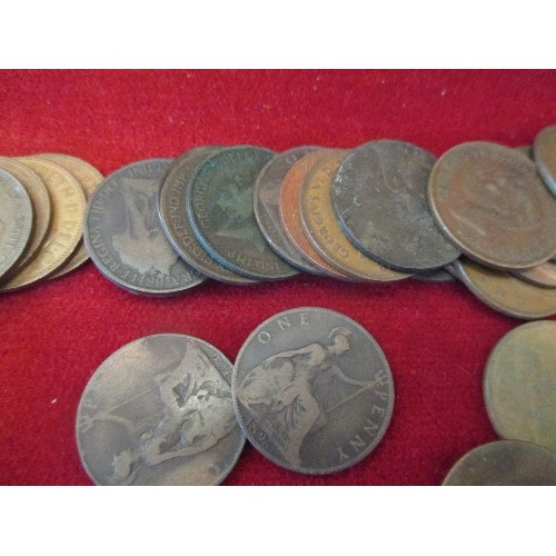 195 - BAG OF COPPER COINS - SOME EARLY INC GEORGE III PENNY, CARTWHEEL PENNY, VICTORIA 1854 PENNY, JOANNES... 