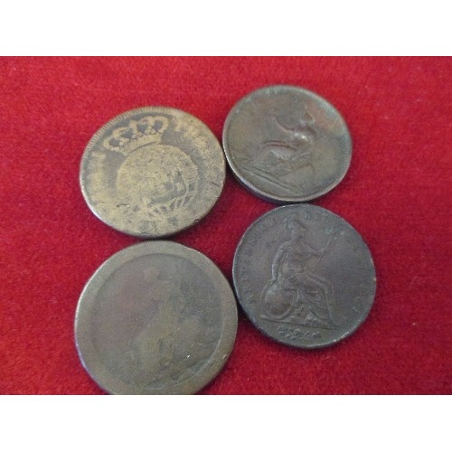 195 - BAG OF COPPER COINS - SOME EARLY INC GEORGE III PENNY, CARTWHEEL PENNY, VICTORIA 1854 PENNY, JOANNES... 