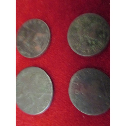 197 - BAG OF HALPENNIES & A FEW FARTHINGS. INCLUDES GEORGE 11 HALF-PENNIES , 1752 & 1724, GEO 11 FARTHINGS... 