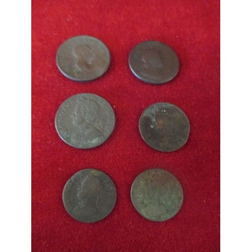 197 - BAG OF HALPENNIES & A FEW FARTHINGS. INCLUDES GEORGE 11 HALF-PENNIES , 1752 & 1724, GEO 11 FARTHINGS... 