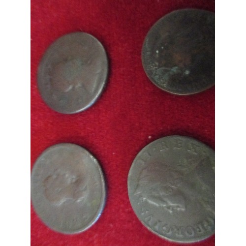 197 - BAG OF HALPENNIES & A FEW FARTHINGS. INCLUDES GEORGE 11 HALF-PENNIES , 1752 & 1724, GEO 11 FARTHINGS... 