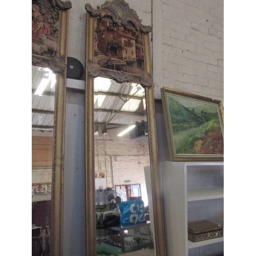 249A - TALL FRENCH DRESSING MIRROR WITH GILT FRAME AND TAPESTRY PANEL - 205CM X 58CM