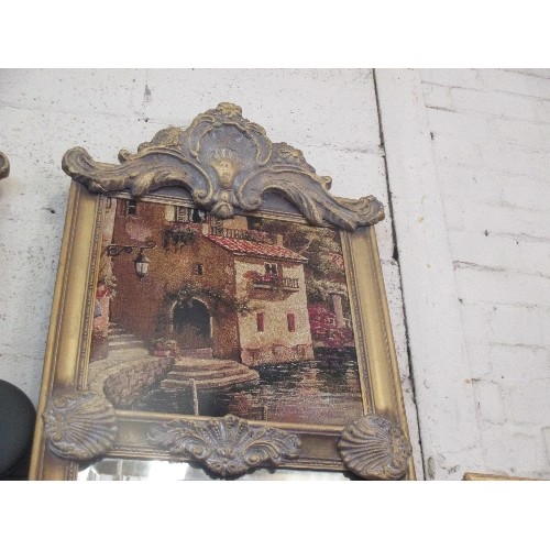 249A - TALL FRENCH DRESSING MIRROR WITH GILT FRAME AND TAPESTRY PANEL - 205CM X 58CM