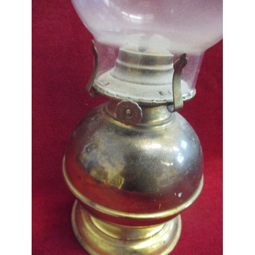 273 - BRASS OIL LAMP WITH GLASS STORM SHADE - 31CM