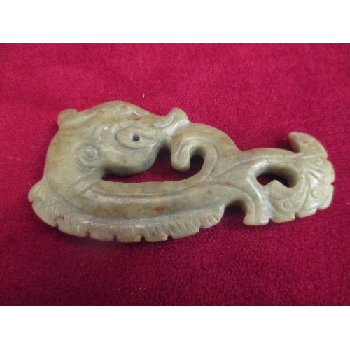 28C - JADE HAND CARVED INTO A MYTHICAL DOLPHIN CHINESE LARGE PENDANT