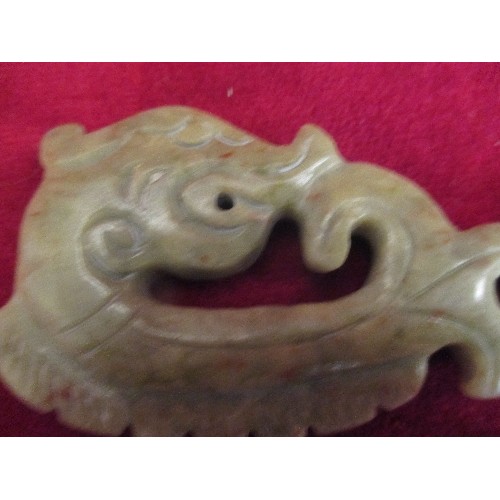 28C - JADE HAND CARVED INTO A MYTHICAL DOLPHIN CHINESE LARGE PENDANT