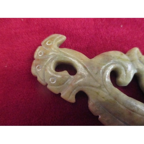 28C - JADE HAND CARVED INTO A MYTHICAL DOLPHIN CHINESE LARGE PENDANT