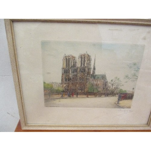 156D - 1950'S ENGRAVING OF NOTRE DAME PARIS - QUAI MONTEBELLO - SIGNED IN PENCIL BY THE ARTIST - FRAMED AND... 