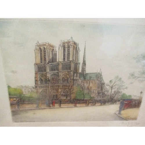 156D - 1950'S ENGRAVING OF NOTRE DAME PARIS - QUAI MONTEBELLO - SIGNED IN PENCIL BY THE ARTIST - FRAMED AND... 