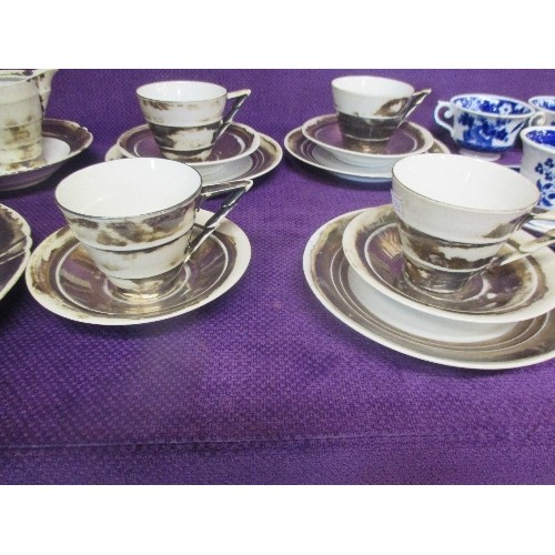 175B - AN ART DECO CONTINENTAL PORCELAIN TEA SERVICE WITH STERLING SILVER OVERLAY - 21 PIECES INC AN EGG CU... 