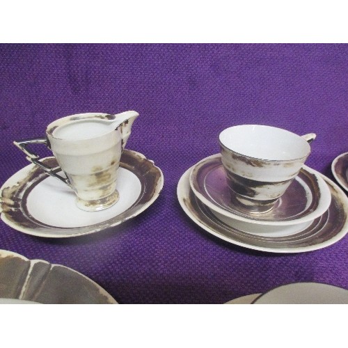 175B - AN ART DECO CONTINENTAL PORCELAIN TEA SERVICE WITH STERLING SILVER OVERLAY - 21 PIECES INC AN EGG CU... 