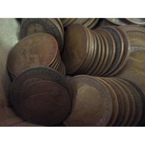 184C - BOX OF PENNY COINS AND A FEW HALF PENNIES - ALL GEORGE V - 2KG WEIGHT