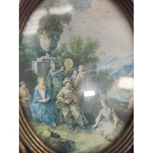 249B - A PAIR OF ITALIAN BRASS ROCOCO STYLE TRIPLE FRAMES WITH PRINTS OF 18TH CENTURY PAINTINGS AND PORTRAI... 