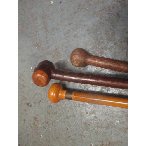 443 - THREE VINTAGE WALKING CANES, ONE IN BAMBOO WITH BOXWOOD FINIAL